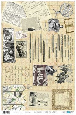 PFY-1364 - PAPEL CARTONAJE THE OLD SCHOOL PENS AND PENCILS  - pack 12 ud.