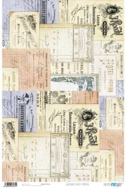 PFY-174 - PAPEL CARTONAJE NOTAS VINTAGE - pack 12 ud.