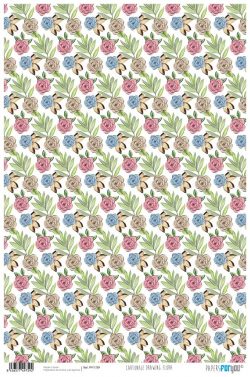 PFY-1759 - PAPEL CARTONAJE DRAWING FLORA - pack 12 ud.