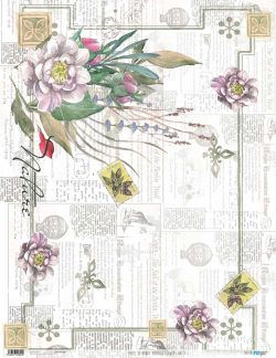 PFY-1894 - PAPEL DE ARROZ VINTAGE FLOWERS WHITE I - pack 6 ud.