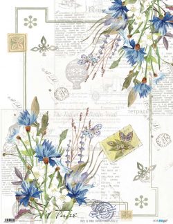 PFY-1899 - PAPEL DE ARROZ VINTAGE FLOWERS BLUE II - pack 6 ud.