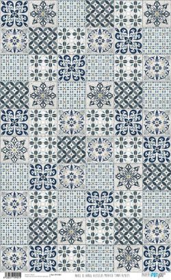 PFY-1901 - PAPEL DE ARROZ AZULEJOS MOSAICO TONOS AZULES - pack 6 ud.