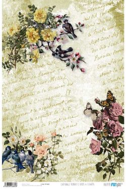 PFY-881 - PAPEL CARTONAJE ROMANTIC BIRDS & FLOWERS - pack 12 ud.