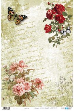 PFY-882 - PAPEL CARTONAJE ROMANTIC FLOWERS & BUTTERFLIES - pack 12 ud.