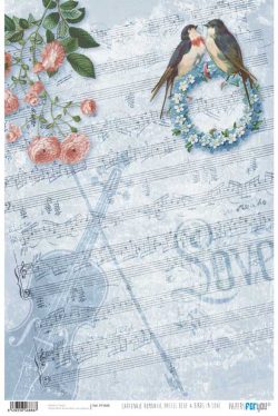 PFY-888 - PAPEL CARTONAJE ROMANTIC PASTEL BLUE & BIRDS IN LOVE - pack 12 ud.