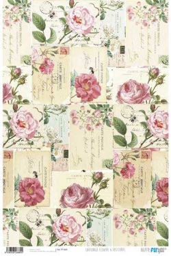 PFY-889 - PAPEL CARTONAJE FLOWERS & POSTCARDS - pack 12 ud.