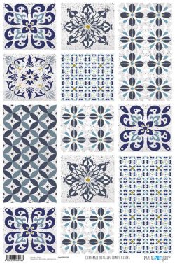 PFY-926 - PAPEL CARTONAJE AZULEJOS COMBIS AZULES - pack 12 ud.