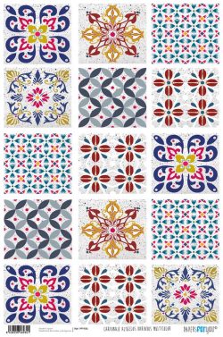 PFY-934 - PAPEL CARTONAJE AZULEJOS VARIADOS MULTICOLOR - pack 12 ud.
