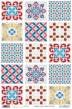 PFY-936 - PAPEL CARTONAJE AZULEJOS VARIOS MULTICOLOR  - pack 12 ud.