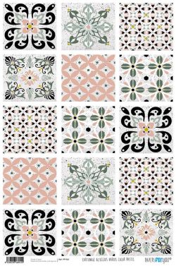 PFY-941 - PAPEL CARTONAJE AZULEJOS VARIOS COLOR PASTEL - pack 12 ud.