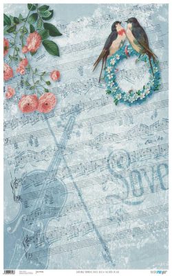 PFY-956 - PAPEL CARTONAJE ROMANTIC PASTEL BLUE & BIRDS IN LOVE