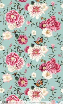 PFY-4024 - PAPEL ARROZ 54x33 PEONIES AND BUTTERFLIES - pack 6 ud.