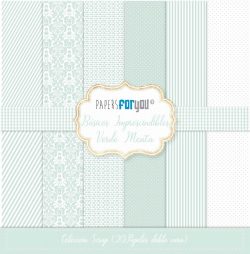 PFY-10997 - Colección 20 Papeles Scrap doble cara 180gr 8''x8'' (Básicos Verde Menta) - pack 3 ud.