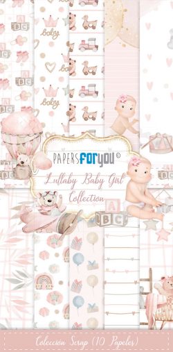 PFY-11138 - Colección 10 Papeles Scrap Una cara 180gr 6"x12" (Lullaby Baby Girl) - pack 4 ud.