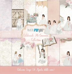 PFY-11456 - Colección 36 Papeles Scrap Mini doble cara 180gr 8"x 8" (Celebrando Mi Comunión Niñas) - pack 3 ud.