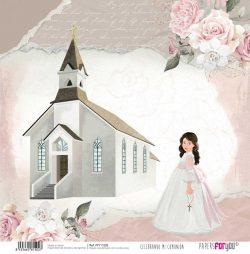 PFY-11502 - Papel Scrap doble cara 180gr 12"x12" (Celebrando Mi Comunión Niña Castaña)- pack 12 ud.