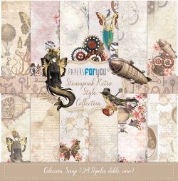 PFY-11091 - Colección 24 Papeles Scrap doble cara 180gr 8''x8'' (Steampunk retro style) - pack 3 ud.