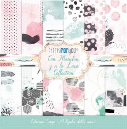 PFY-11277 - Colección 24 Papeles Scrap doble cara 180gr 8''x8'' (Con Manchas y a lo Loco) - pack 3 ud.