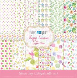 PFY-11278 - Colección 20 Papeles Scrap doble cara 180gr 8''x8'' (Happy Summer) - pack 3 ud.