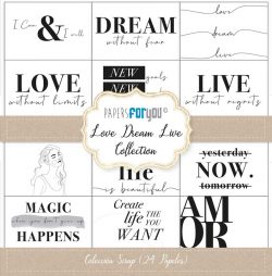 PFY-11281 - Colección 24 Papeles Scrap doble cara 180gr 8''x8'' (Love Dream Live) - pack 3 ud.