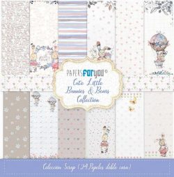 PFY-11077 - Colección 24 Papeles Scrap doble cara 180gr 8''x8'' (Cute little bunnies and bears) - pack 3 ud.
