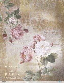 PFY-12747 - Papel Arroz 54x70 cm 25-30 gr. (La Vie En Fleurs Roses II)- pack 6 ud.