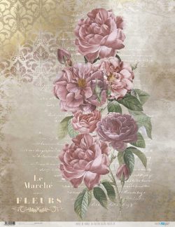 PFY-12749 - Papel Arroz 54x70 cm 25-30 gr. (La Vie En Fleurs Roses IV)- pack 6 ud.