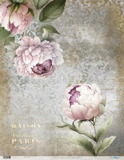 PFY-12752 - Papel Arroz 54x70 cm 25-30 gr. (La Vie En Fleurs Peonies II)- pack 6 ud.