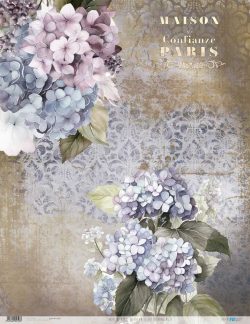 PFY-12756 - Papel Arroz 54x70 cm 25-30 gr. (La Vie En Fleurs Hydrangeas II)- pack 6 ud.