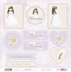 PFY-13392 - Papel Scrap doble cara 180gr 12"x12" (Sueños De Comunión Niña Morena)- pack 12 ud.
