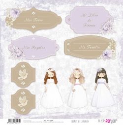 PFY-13394 - Papel Scrap doble cara 180gr 12"x12" (Sueños De Comunión Niña Morena)- pack 12 ud.