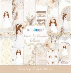 PFY-13395 - Colección 12 Papeles Scrap doble cara 180gr 12''x12'' (Sueños De Comunión Niña Pelirroja)- pack 3 ud.