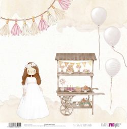 PFY-13401 - Papel Scrap doble cara 180gr 12"x12" (Sueños De Comunión Niña Pelirroja)- pack 12 ud.