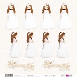 PFY-13404 - Papel Scrap doble cara 180gr 12"x12" (Sueños De Comunión Niña Pelirroja)- pack 12 ud.