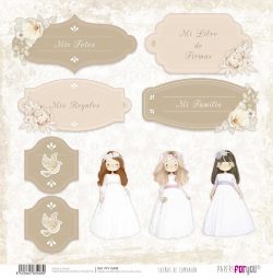 PFY-13408 - Papel Scrap doble cara 180gr 12"x12" (Sueños De Comunión Niña Pelirroja)- pack 12 ud.