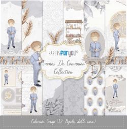 PFY-13411 - Colección 12 Papeles Scrap doble cara 180gr 12''x12'' (Sueños De Comunión Niño Rubio)- pack 3 ud.