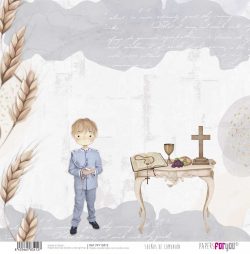PFY-13412 - Papel Scrap doble cara 180gr 12"x12" (Sueños De Comunión Niño Rubio)- pack 12 ud.