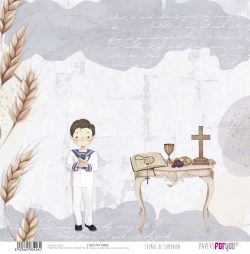 PFY-13426 - Papel Scrap doble cara 180gr 12"x12" (Sueños De Comunión Niño Moreno)- pack 12 ud.