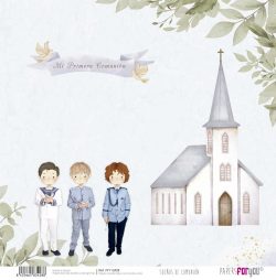 PFY-13428 - Papel Scrap doble cara 180gr 12"x12" (Sueños De Comunión Niño Moreno)- pack 12 ud.