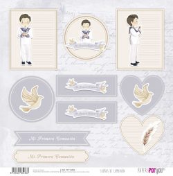 PFY-13436 - Papel Scrap doble cara 180gr 12"x12" (Sueños De Comunión Niño Moreno)- pack 12 ud.