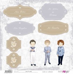 PFY-13438 - Papel Scrap doble cara 180gr 12"x12" (Sueños De Comunión Niño Moreno)- pack 12 ud.