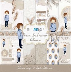 PFY-13439 - Colección 12 Papeles Scrap doble cara 180gr 12''x12'' (Sueños De Comunión Niño Pelirrojo)- pack 3 ud.