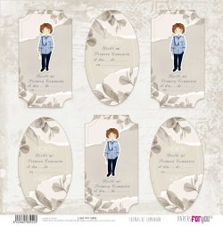 PFY-13452 - Papel Scrap doble cara 180gr 12"x12" (Sueños De Comunión Niño Pelirrojo)- pack 12 ud.