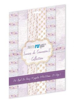 PFY-13531 - Colección de 4 Papeles Arroz 54x33 cm 25-30 gr. (Sueños De Comunión Fondos Niña Morena) - pack 4 ud.