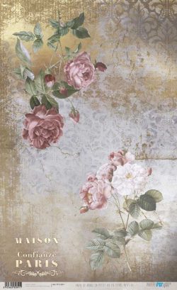 PFY-12891 - Papel Arroz 54x33 cm 25-30 gr. (La Petite Vie En Fleurs Roses III) - pack 6 ud.