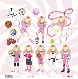 PFY-13879 - Papel Scrap doble cara 180gr 12"x12" (Olympic Games Niña Rubia)- pack 12 ud.