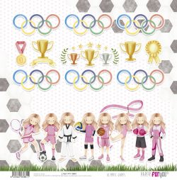 PFY-13881 - Papel Scrap doble cara 180gr 12"x12" (Olympic Games Niña Rubia)- pack 12 ud.