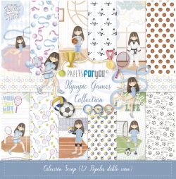 PFY-13898 - Colección 12 Papeles Scrap doble cara 180gr 12''x12'' (Olympic Games Niña Castaña)- pack 3 ud.
