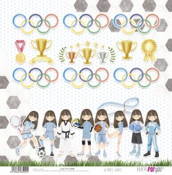 PFY-13909 - Papel Scrap doble cara 180gr 12"x12" (Olympic Games Niña Castaña)- pack 12 ud.
