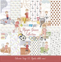 PFY-13913 - Colección 12 Papeles Scrap doble cara 180gr 12''x12'' (Olympic Games Niño Rubio)- pack 3 ud.